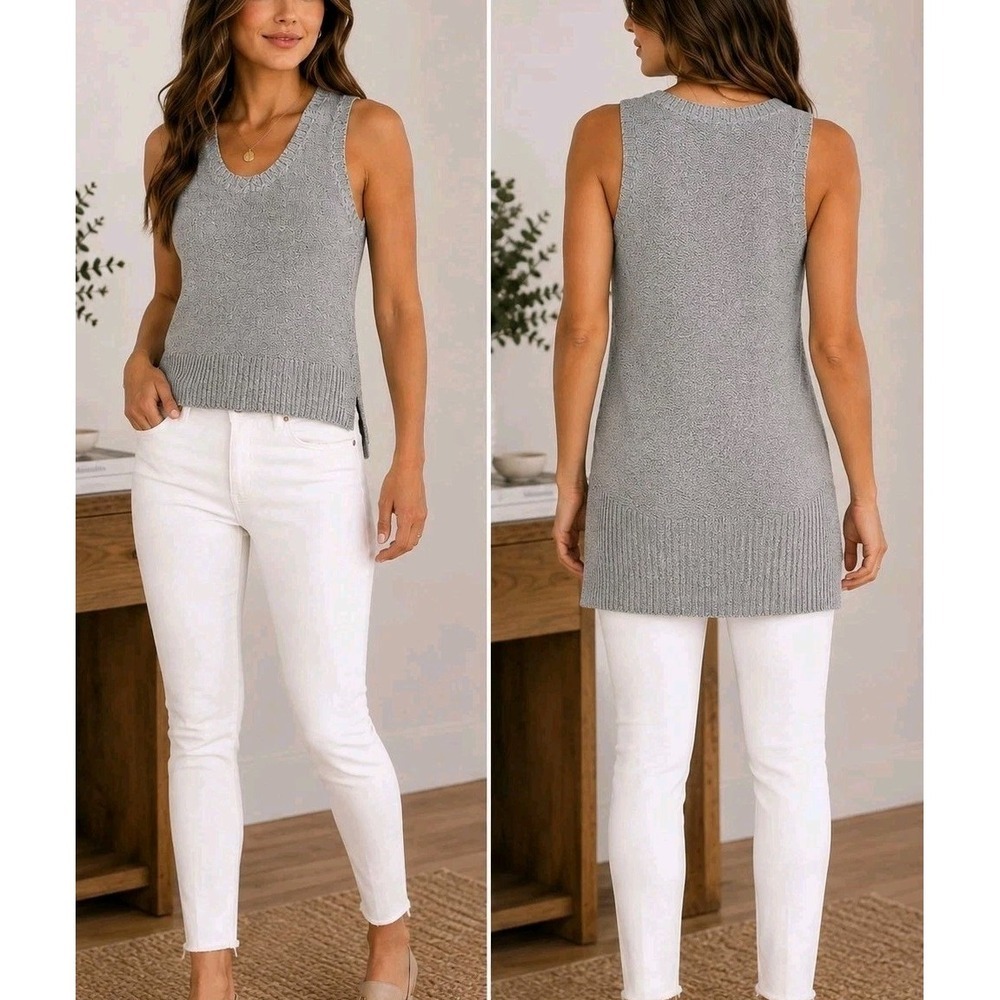 Banana Republic Sleeveless Knit Sweater Tunic XS Gray Cotton Marled Soft Casual